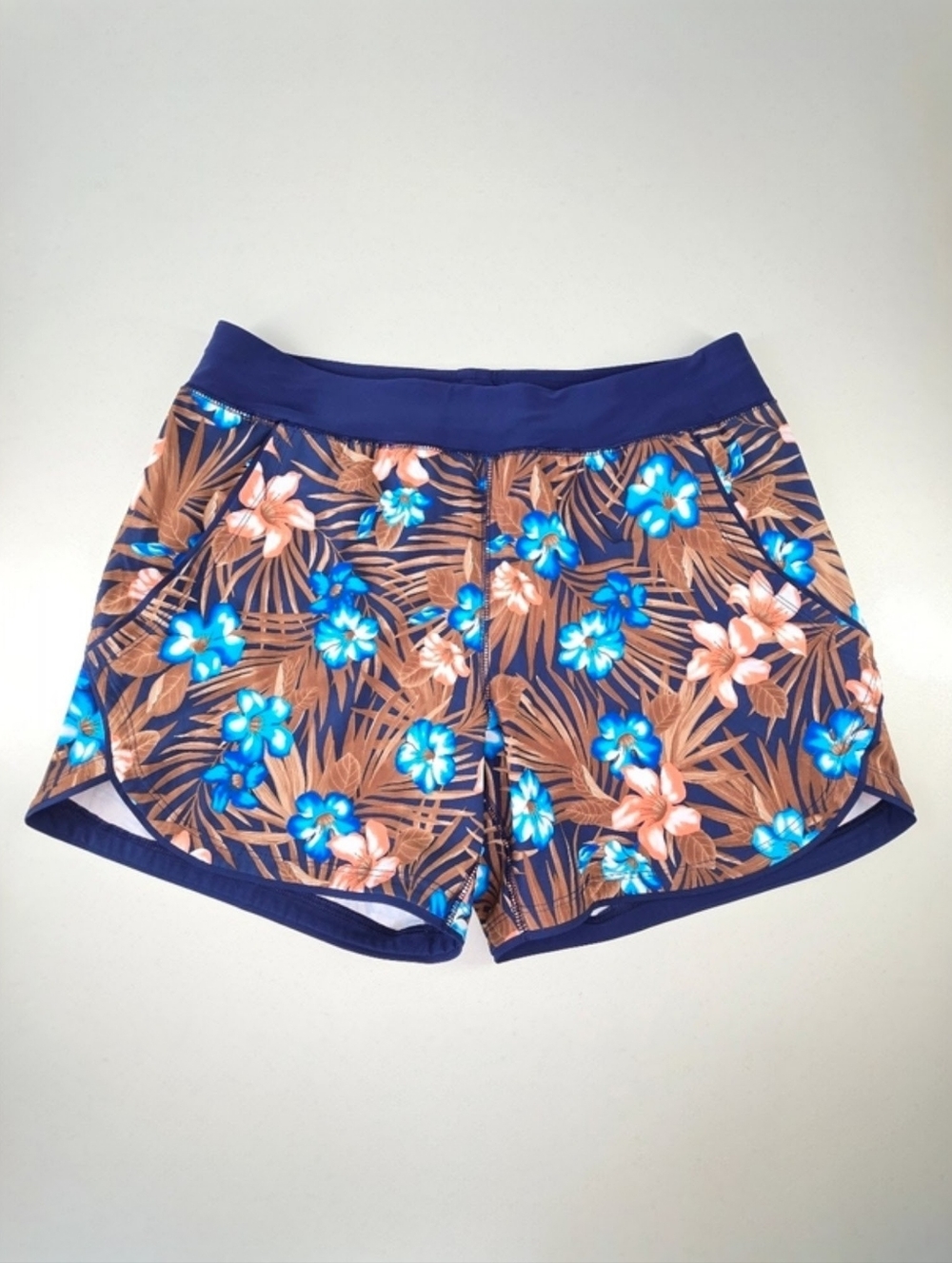 Lands’ End Swim Shorts Board Short Tropical Floral Print Built-In Brief Size 14